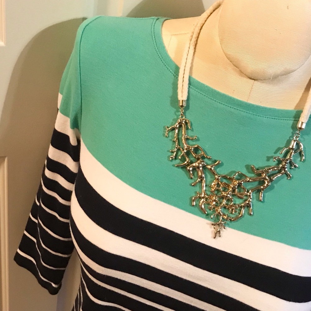 Talbots navy and aqua color block striped top!